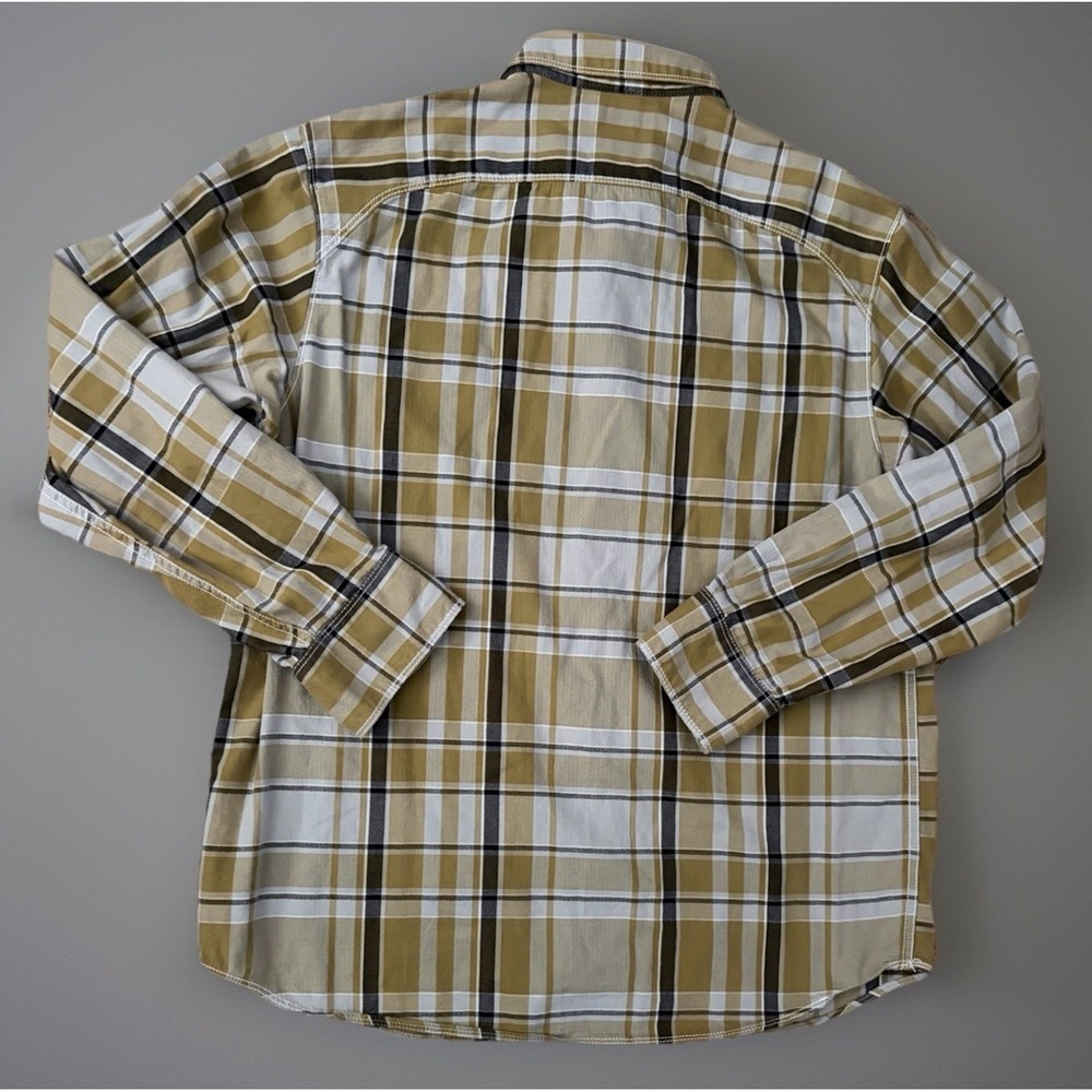 Columbia Long Sleeve Button Up Shirt Plaid Logo Pockets Brown White Large JBHS - Picture 2 of 11
